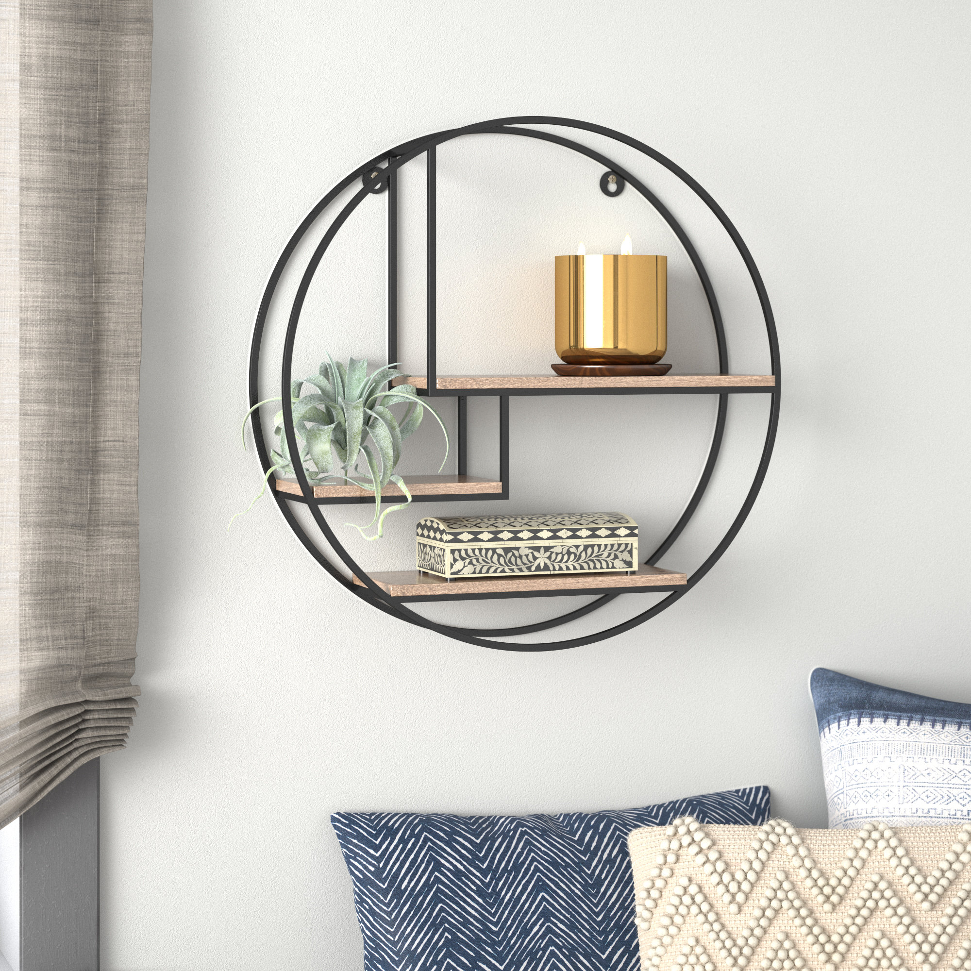 Mistana™ Aberdeen 3 Piece Circle Solid Wood Wall Mounted Shelf